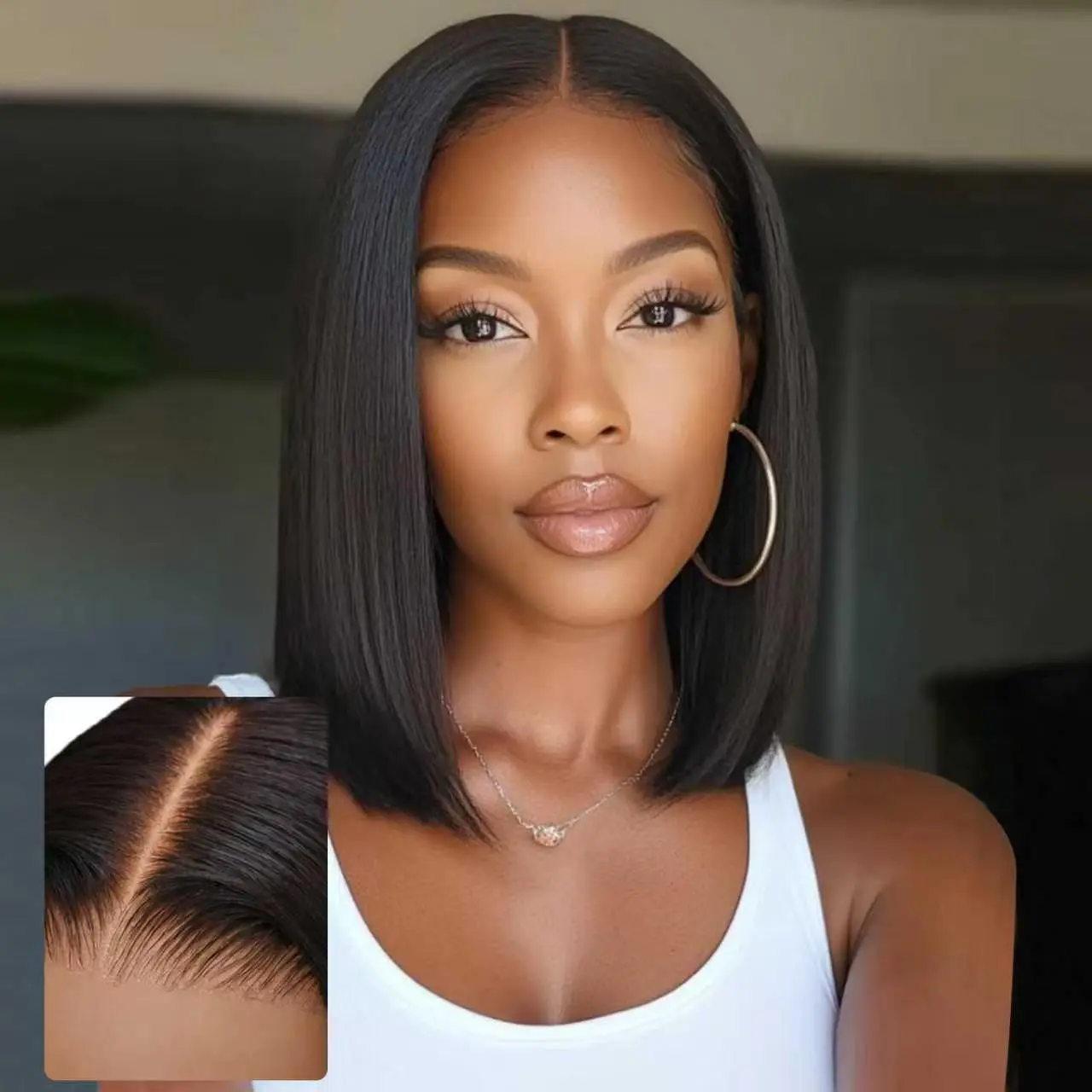 Short Bob Wig Human Hair Gluless Wig Closure lace Wig Natural Blacke Bob Hair Beginner Friendly Wear ＆ Go Wig for Woman Natural Hairline