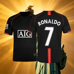 07 08 Short Long Sleeve CR7 Ronaldo Home And Away Retro Soccer Jersey Red And Black Fans Version