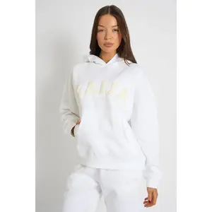 Kaiia Borg Slogan Oversized Hoodie Cream
