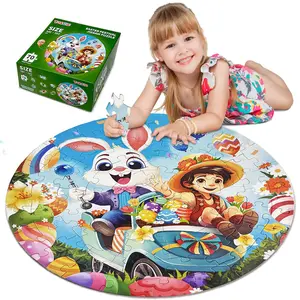 Floor Puzzle for Kids Ages 4–6, 70 Piece Large Round Jigsaw Puzzle with Bunny, Eggs and Flowers, Educational Learning Toy Gift for Boys and Girls