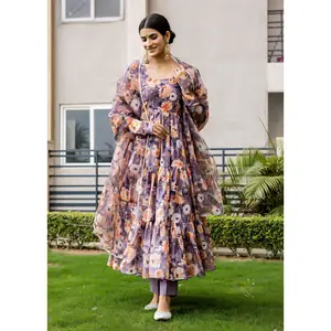 Viola Purple Floral Printed Anarkali