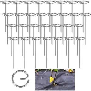 100 count 7 Gauge Thickened Graden Fabric Stakes - 6in Heavy Duty Galvanized Landscape Staples, Circle Top Ground Pins for Securing Lawn Weed Barrier Fabric Cover