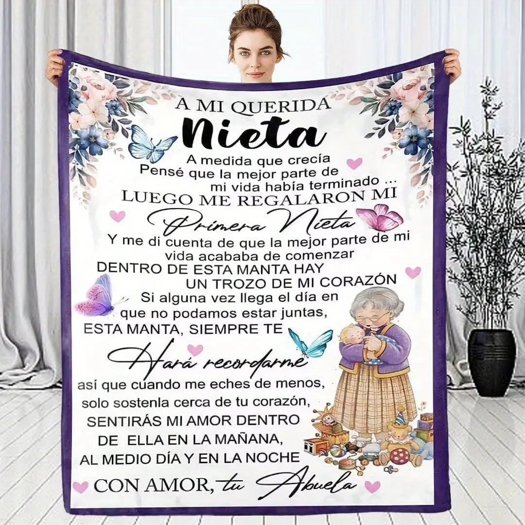Flannel Fleece Throw Blanket - Butterfly Print with Love Message, Cozy Colorful Fuzzy Soft Durable Multi-Size, 50x40in Small Kids Bedding, Heartfelt Gift Blanket for Granddaughter from Grandma Abuela, Bedroom Sofa Room Decor Essential