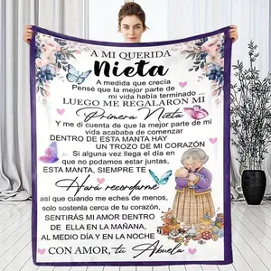 To My Granddaughter Nieta Spanish Love Letter Gift Soft Cozy Flannel Blanket Floral Butterfly Print Plush Throw Warm Fuzzy Bedroom Sofa Blanket Perfect Birthday Graduation Holiday Gift for Granddaughter from Grandma Abuela Home Decor