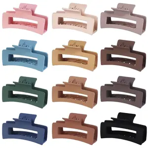 12 Pack 3.5 Inch Matte Square Hair Claw Clips for Women, Strong Hold Neutral Claws for Thick Thin Hair (Light Colors)