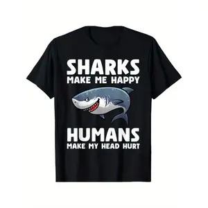 Men' & Women' Shark Lover Gift - Shark Teeth & Fin Graphic T-Shirt |   Casual Round Neck Tee with Shark Art Applique |   Machine Washable Shark Apparel for Year-Round Wear,summervibes