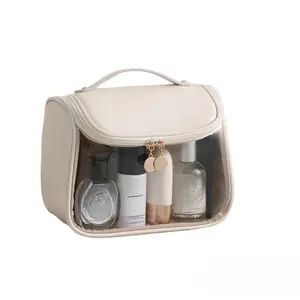 Purple Vibes Nomad Luxe Bag: Large Capacity Clear Travel Organizer with Hanging Hook for Beauty Essentials, Makeup, Toiletries, Car and Tech accessories PU Leather Transparent Hanging