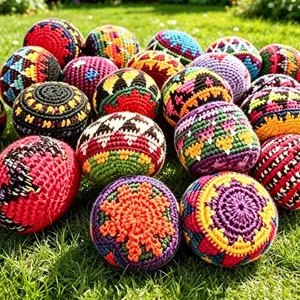 Handmade Crochet Hacky Sack,Soft Juggling Ball,Perfect for Outdoor GamesBoho Style Crochet,Colorful Geometric Pattern Footbag for Kid/Adult