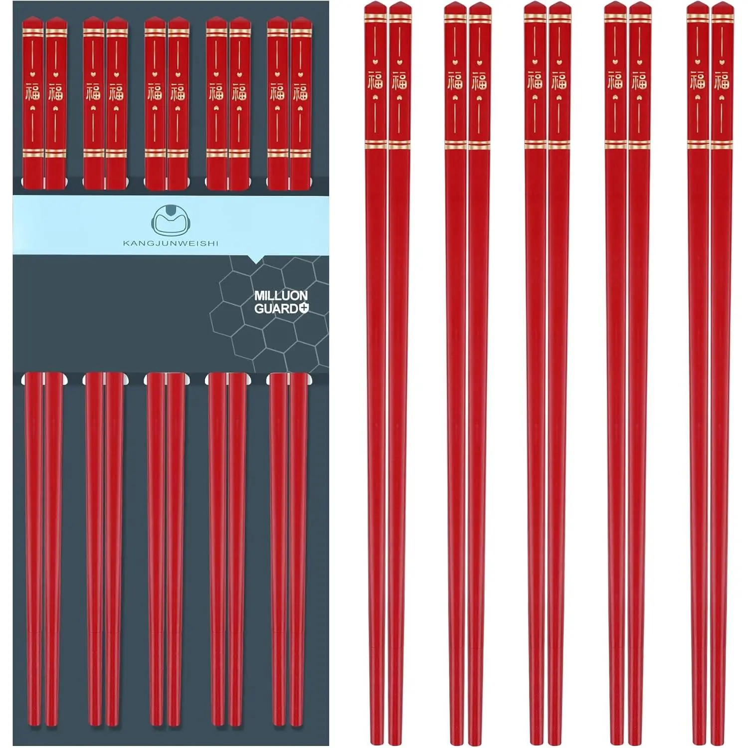 5 Pairs Chinese Chopsticks  Fiberglass Dishwasher Safe, 9.6 inch/24.3cm Matte Non-Slip Family/ Hotel/ Restaurant  Chop Sticks, Christmas& Year Chopstick , Traditional Red