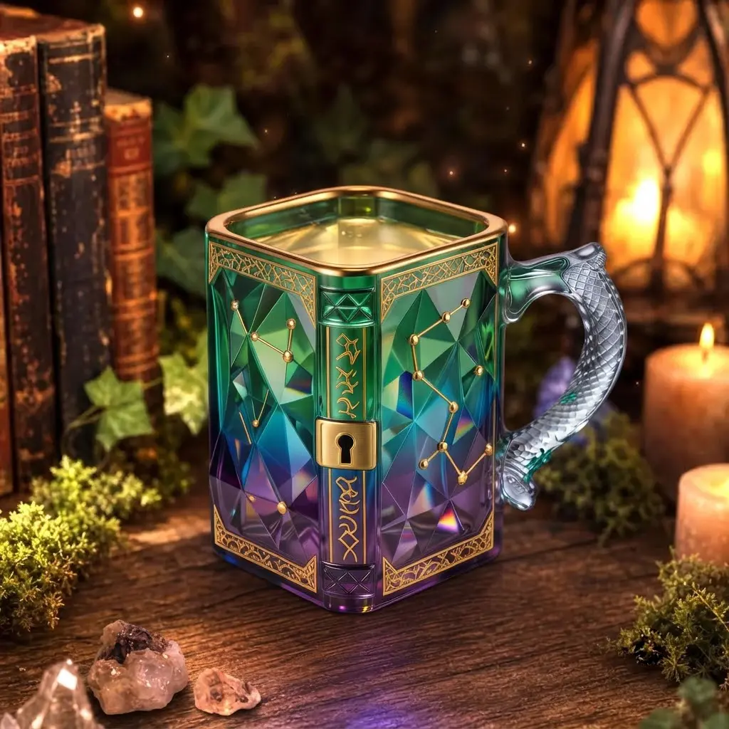 Magic Book Mug, 3D Fantasy Novelty Coffee Mug with Crystal Design, Cute Wizard Gift for Book Lovers, Gamers & Fantasy Fans, Desk Decor Cup