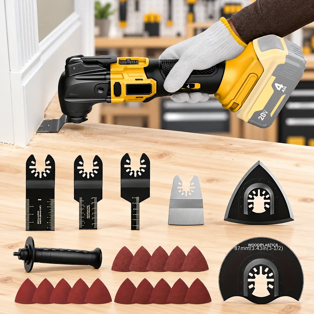 Brushless Oscillating Multi Tool Compatible with DEWALT 20V MAX Batteries, 6-Speed Variable Control, Up to 21,000 OPM, Includes Wood Cutting Blade and Sanding Sheets, Tool Only