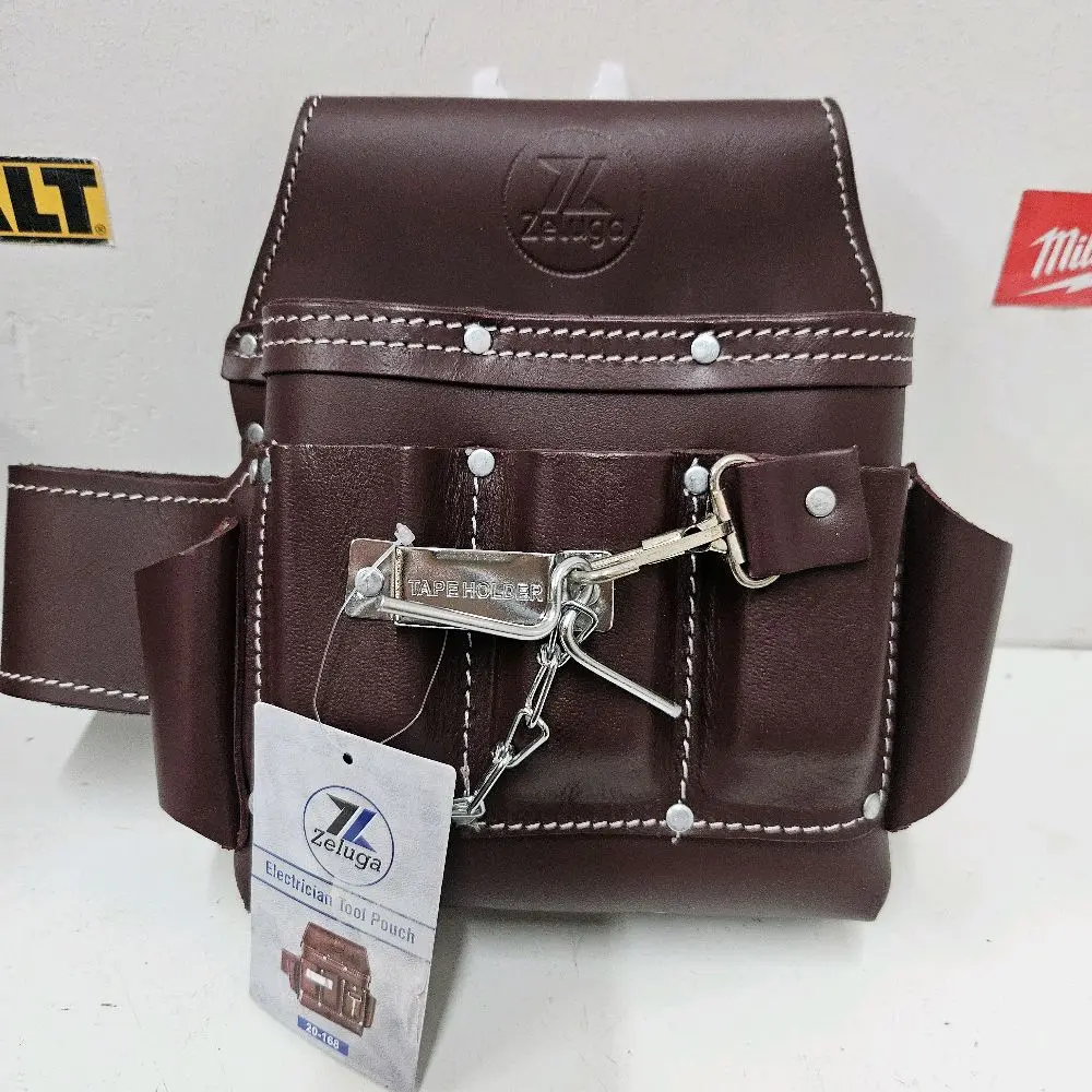Zeluga Electrician Tool Pouch - Cherry  Leather Tool Organizer with Multiple Pockets and Keychain