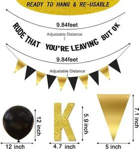 Rude That You're Leaving But OK Banner - Funny Farewell Party Decorations, Black Gold Glitter Going Away Decor
