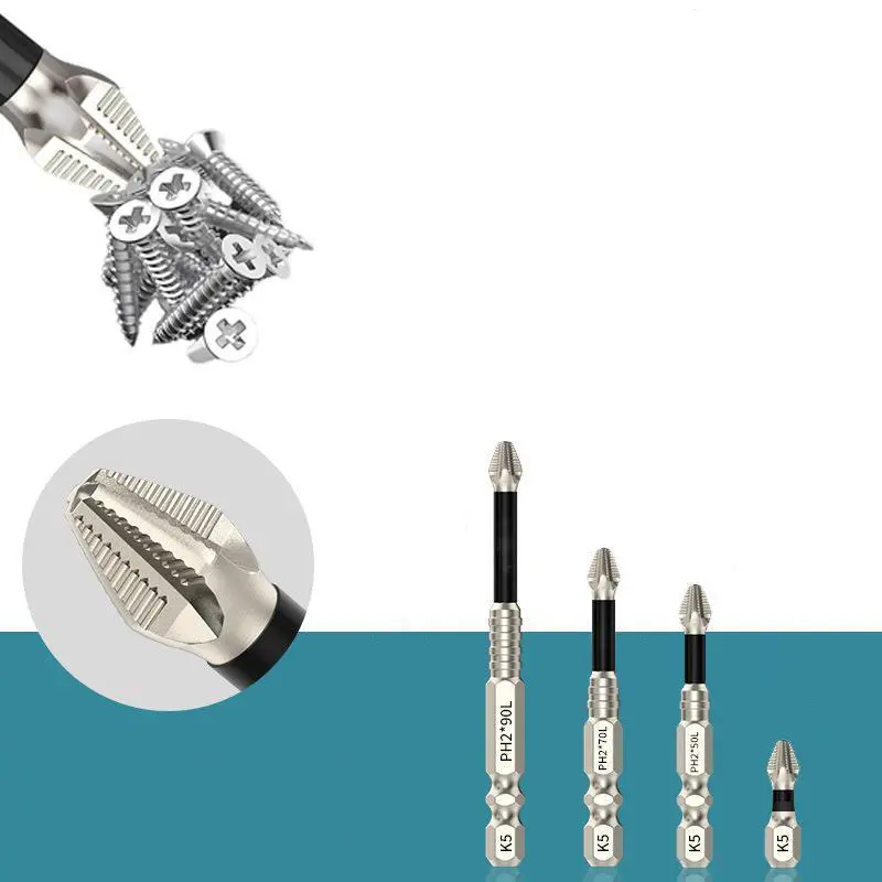 K5 (4pcs) titanium alloy impact-resistant non-slip crosshead，Highly Magnetic Screwdriver Drill Bit Set，Screwdriver drill bit set