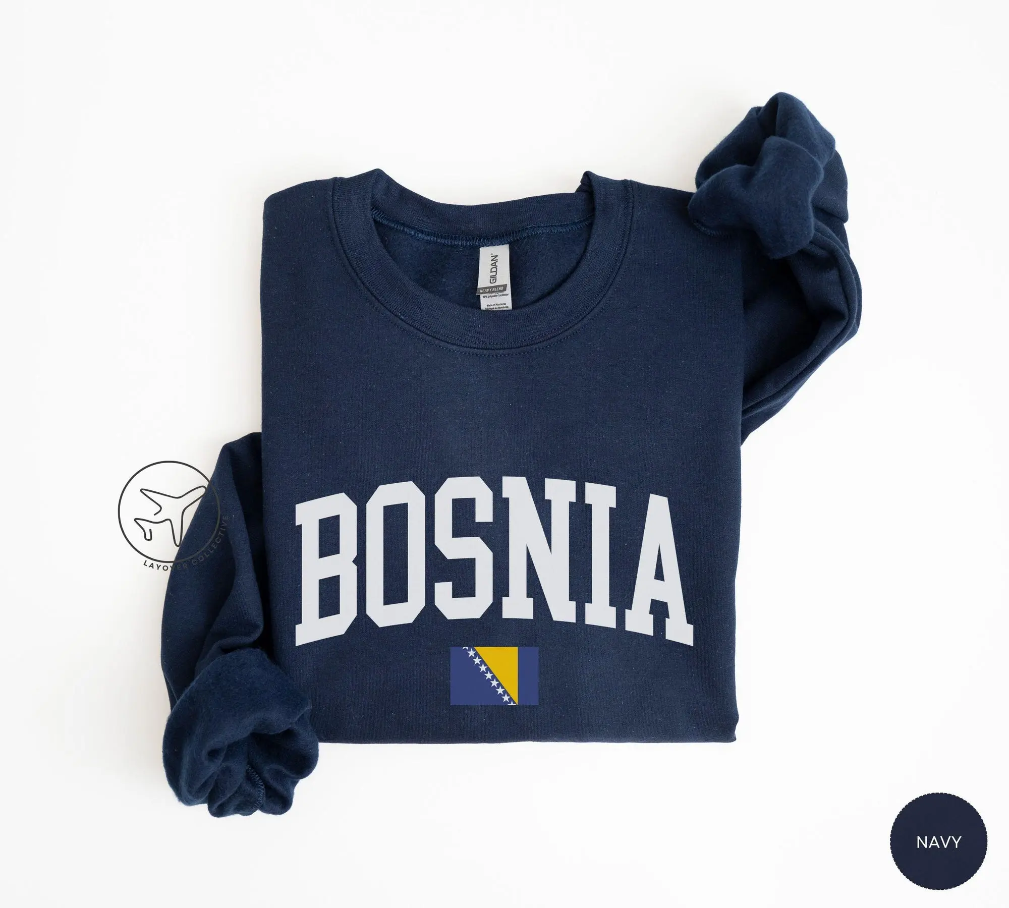 Bosnia Flag Crewneck Sweatshirt, Bosnia and Herzegovina Pullover, Travel Gift for Balkan Lovers, Minimalist Country Flag Shirt