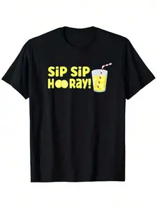 Men's Lemonade Graphic TShirt Soft Breathable Tee with SIP SIP HOORAY! Cup Design Black Shirt for Summer Beach Parties Machine Washable Casual Top Funny Birthday Or Housewarming.jpgSame Style for Men and Women  Summer Short-sleeved Printed T