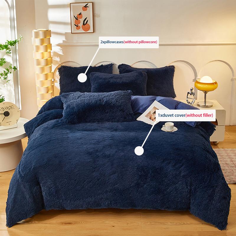 Solid Color Fuzzy Duvet Cover Set, 3 Counts/set Including 1 Duvet Cover & 2 PillowcasesSoft Comfortable  for HomeBedroombed comforter set leopard cozy bedroom soft puffy