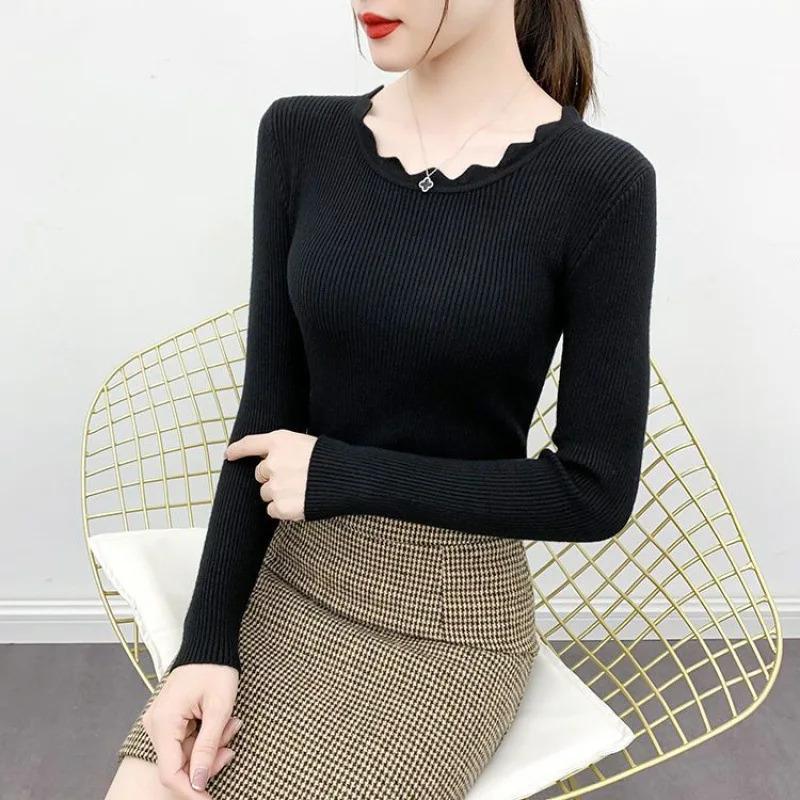 2025 Fashion Long Sleeve Elegant O-neck Women Sweater Autumn Solid Slim Knitted Tops Winter Casual Pullover Jumper Fit Clothes White Yarn Comfort