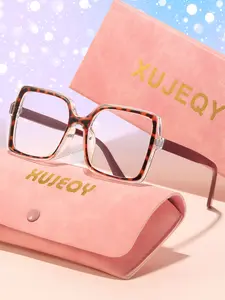 Xujeqy Oversized Square Frame Fashion Glasses, High-End Design Decorative Flat Lenses, Non-Prescription Eyewear for Shopping & Photography Gifts