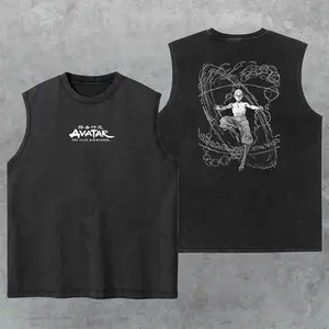 Aang - Avatar: The Last Airbender Washed Tank Top, Gym Essential, Vintage Casual Crewneck Short Sleeves Menswear T-shirts Classic Cotton Fabric Streetwear