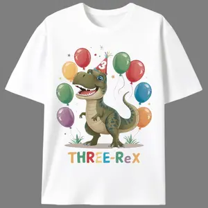 Cute T-Rex 3rd Birthday Graphic Print T-Shirt, Kids' Casual Short Sleeve Tee for Birthday Parties