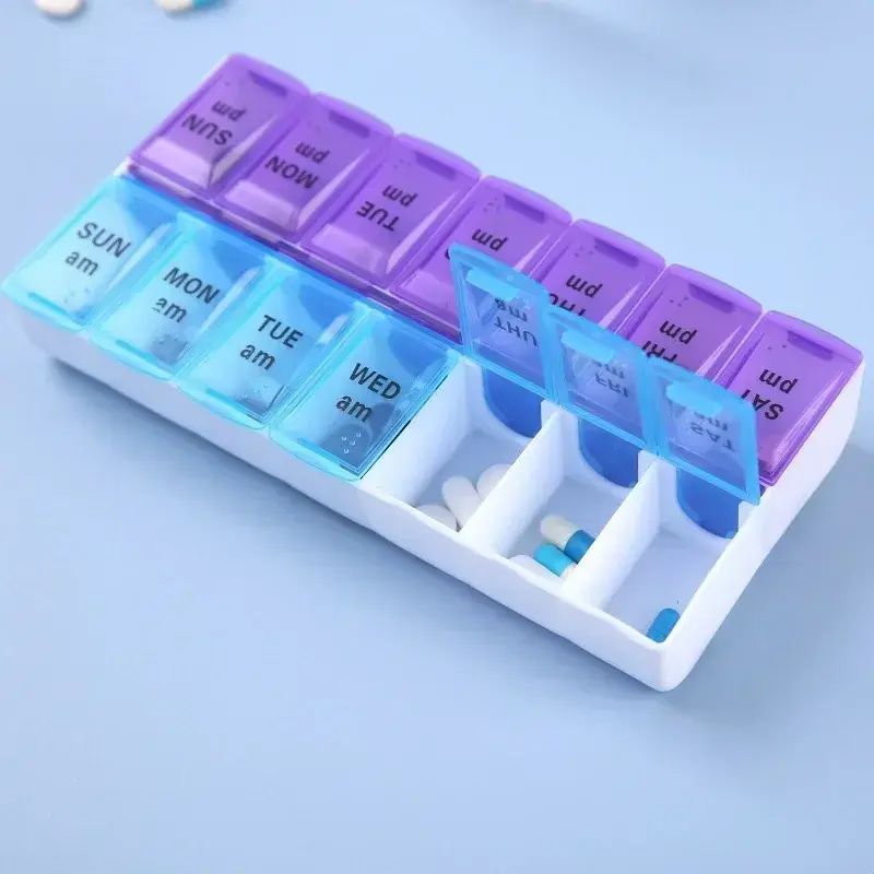 Medicine Packaging Box with 14 Small Compartments One Week Medicine Storage Box with Braille for Easy Carrying and Space Saving