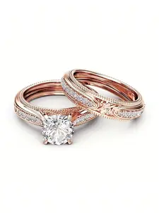 2 Pcs/Set Fashion Cubic Zirconia Ring Stackable Finger Rings Stacking Rings Stackable Rings For Women For Wedding Engagement Anniversary Party Jewelry Valentine's Day Gift