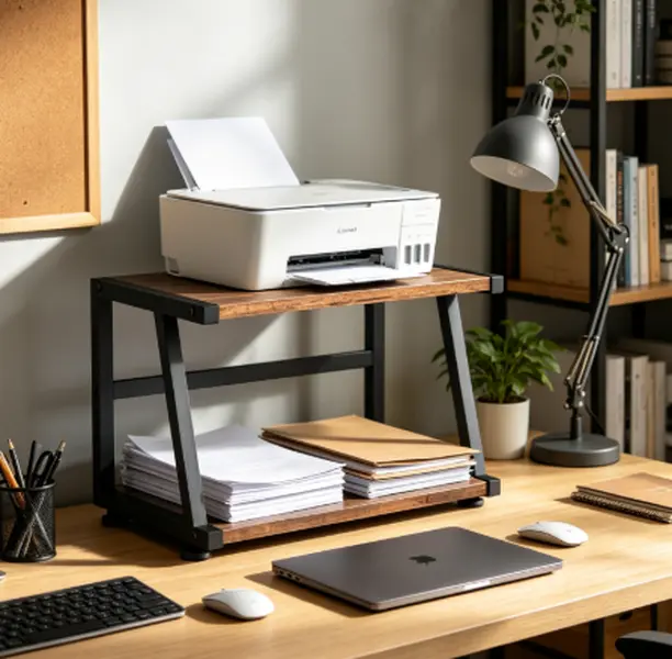 summerwins Heavy Duty 2-Tier Rectangular Desk Mount Printer Stand, 70lb Capacity, Engineered Wood & Laminate, Storage Shelf, 17.3x11.8x11.8in, for Small Spaces, Crafts, Modern Home Decor & Organization