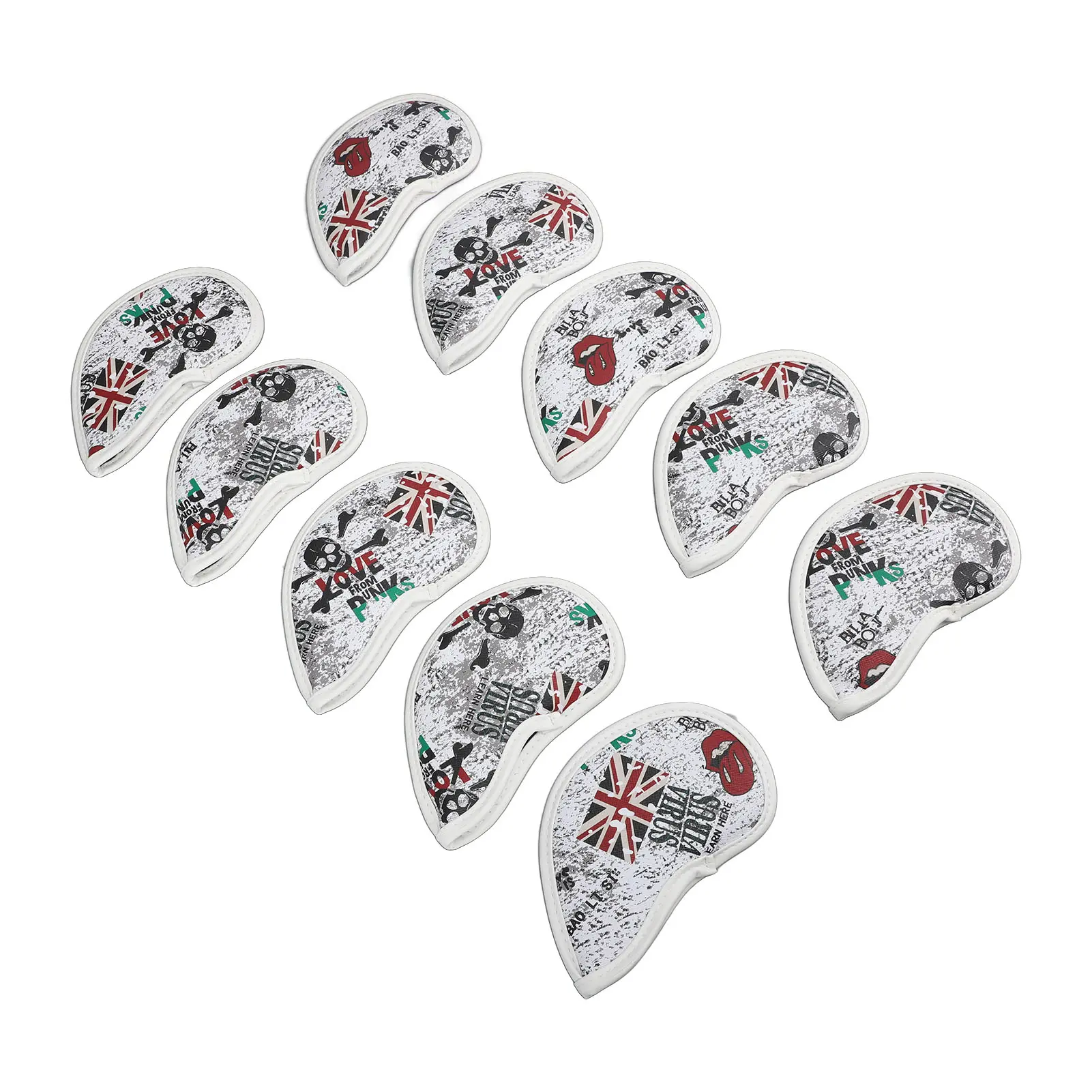 10Pcs Skull USB Golf Iron Club Head Covers PU Leather Golf Club Head Covers Headcovers Red