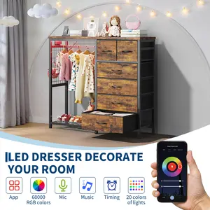 4/6 Drawer Dresser with Hanging Rack, Fabric Drawer Small Wardrobe with Open Shelf, 2-in-1 Small Closet for Bedroom Living Room Hallway