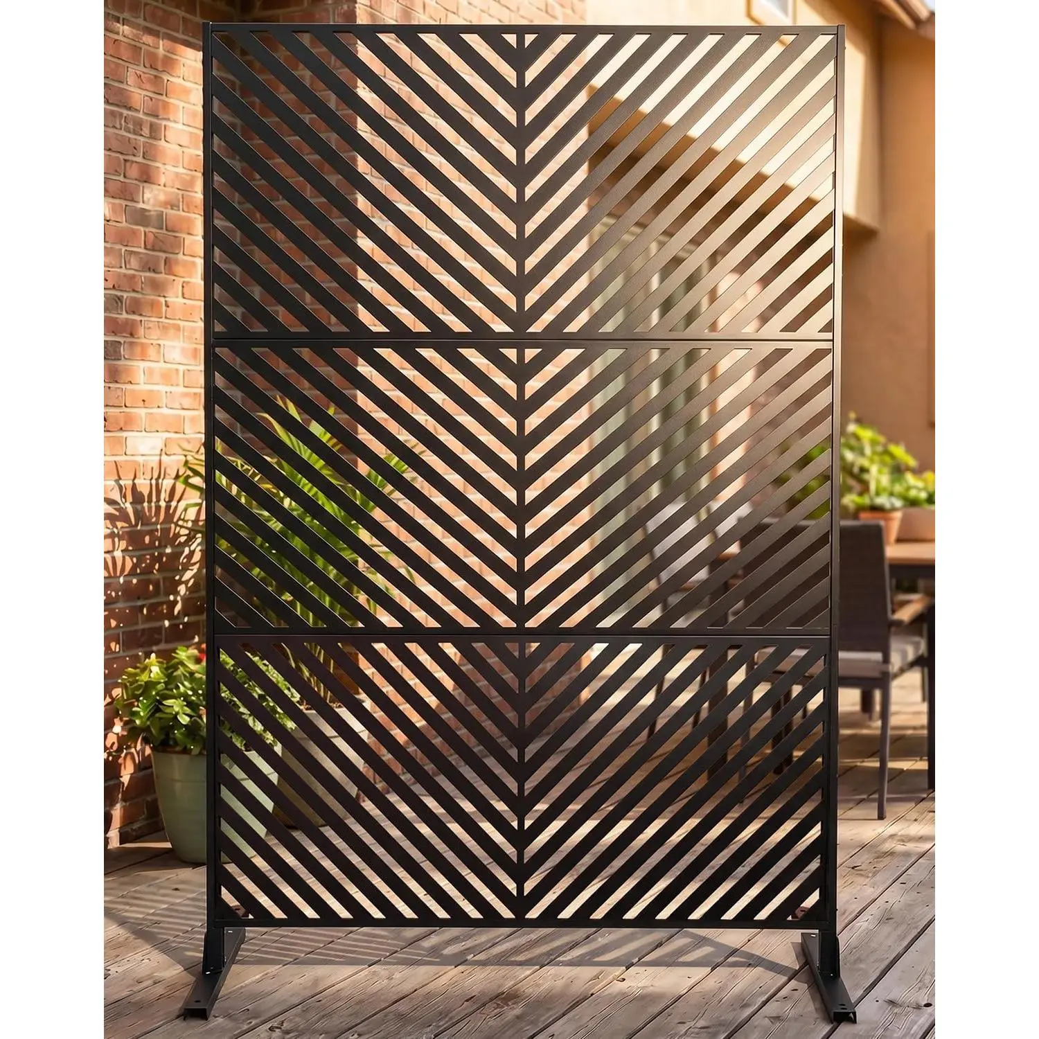 Outdoor Privacy Screen, 48" W x 75" H, Metal Privacy Divider Panels, Steel Decorative Garden Fence, Freestanding Privacy Screen, for Patio, Yard, Balcony & Pool Enclosure, Black Arrow