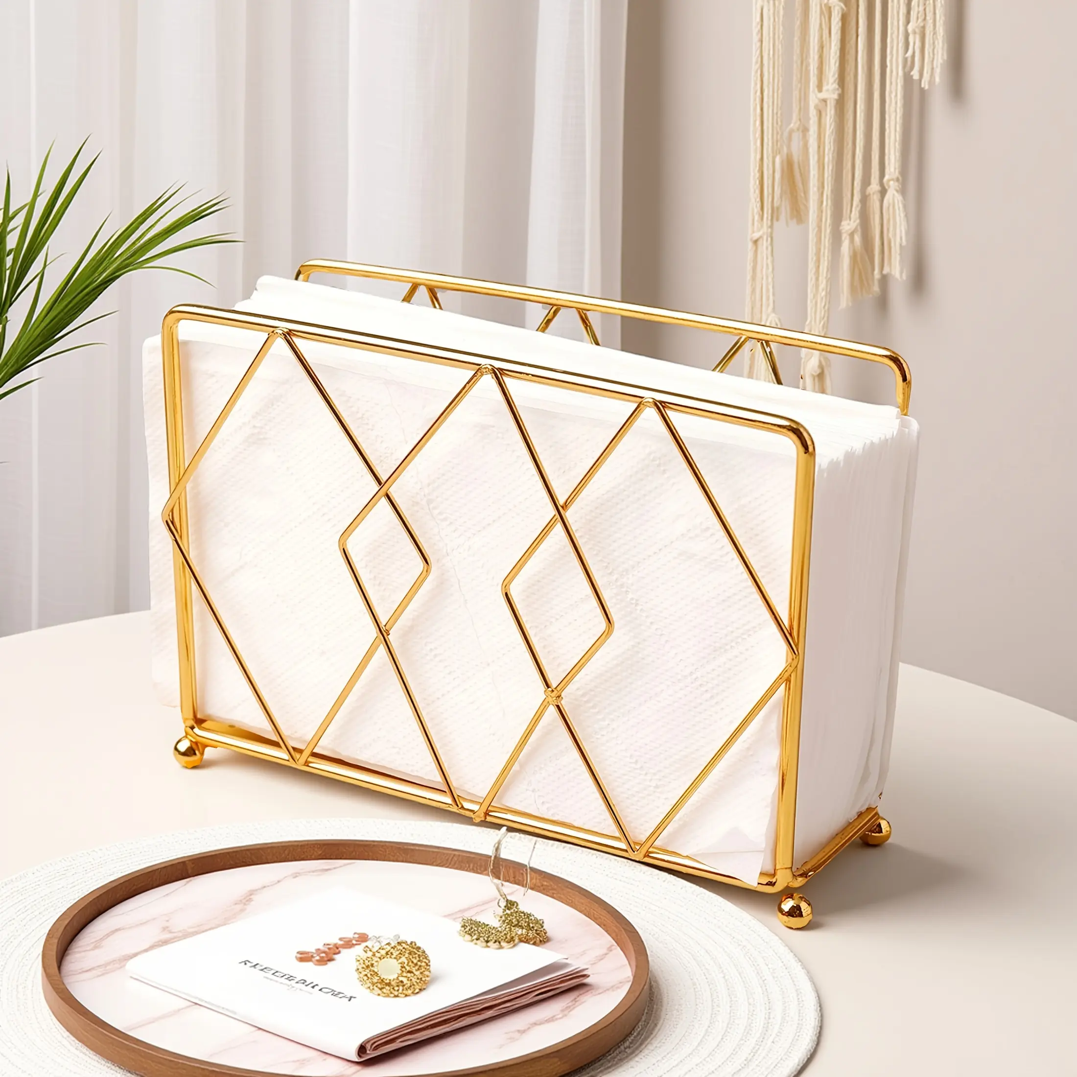 Gold Iron Napkin Holder - Rectangular Modern Minimalist Design for Kitchen & Restaurant Use - Thick Metal Tissue Box and paper towel dispenser with Elegant Golden Finish,punch-free paper towel holder,home organizer,small space organizer