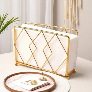 Golden Iron Napkin Holder Rectangular Dining Table Decor Modern Minimalist Home High End Kitchen Storage Artifact Thick Metal Tissue Holder for Restaurant Hotel Desktop