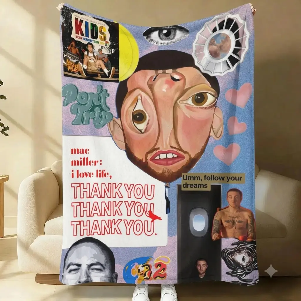 Mac-Miller Sherpa Fleece Blanket, Rapper Aesthetic Throw Blanket, Soft Cozy Music Fan Blanket, Bedroom Decor, Gift for Mac-Miller Fans
