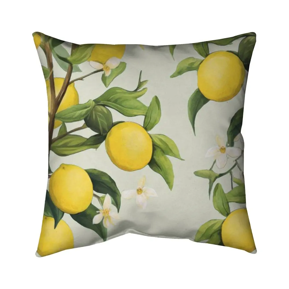 Begin Home Decor 5543-1616-FL391 16 x 16 in. Flowery Lemons Abstract Flowers Pillow - Bedroom Home Decor
