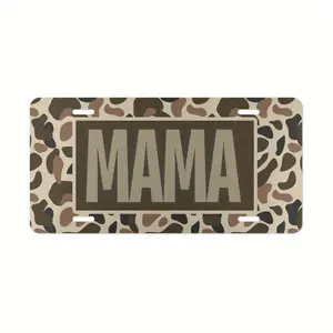 US 2025 TikTok shop Back To SchoolOld School Camo "MAMA" Vanity Plate/MOM Hunting License Plate/Country Life Vehicle Tag/Vintage Camo Truck Tag, Aluminum Front License Plate - 6x12 - inch polished metal standard plate, easy to install, for decor only.