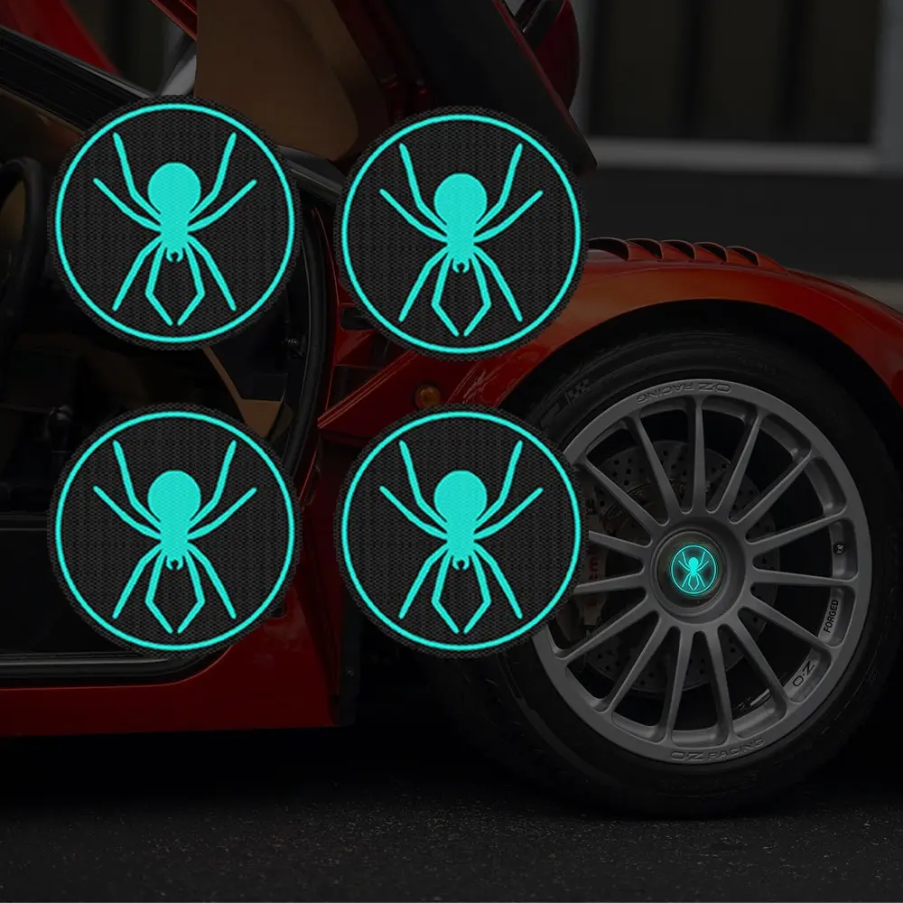 4pcs Spider Car Wheel HUB Stickers, Self-Adhesive Vinyl, Night Reflective, for Cars, Trucks, Suvs, Durable Waterproof, Easy to Apply
