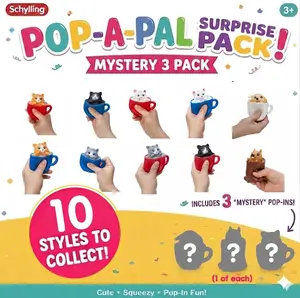 Schylling Pop-Up Surprise Bundle – Pup in a Cup, Pop-a-chino Kitties & Nutty Squirrel Popper ,Squishy Squeeze Toys 3-Pack for Kids & Collectors