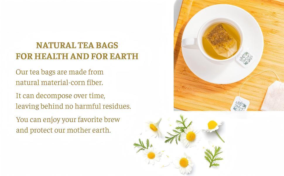 HoLeaf Chamomile Tea, 50 Individually Wrapped Tea Bags, 100% Pure Natural Herbal Tea, Caffeine Free, Compostable Eco-Friendly Bags, No Additives Preservatives, Smooth Mild Flavor, Bedtime Calming Wellness Tea