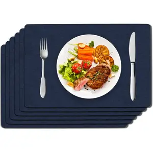 Placemats Set of 6, Navy Blue Faux Leather Heat Resistant Place Mats For Dining Table, Kitchen, Party, Waterproof Oilproof Wipeable Washable Anti-Slip Table Mats
