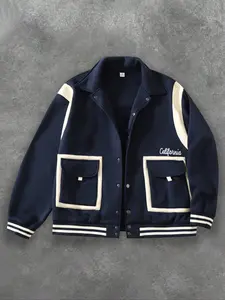 Vintage Colorblock College Style Baseball Jacket, Streetwear Loose Embroidered California Casual Outerwear, Fall Unisex Varsity Jacket