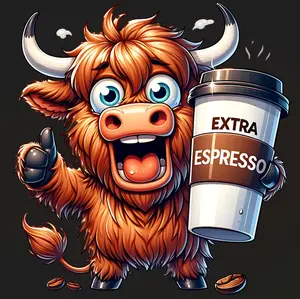 Highland Cow and Coffee Extra Espresso Ready to Press Heat Transfer DTF Transfer Direct to Film Design