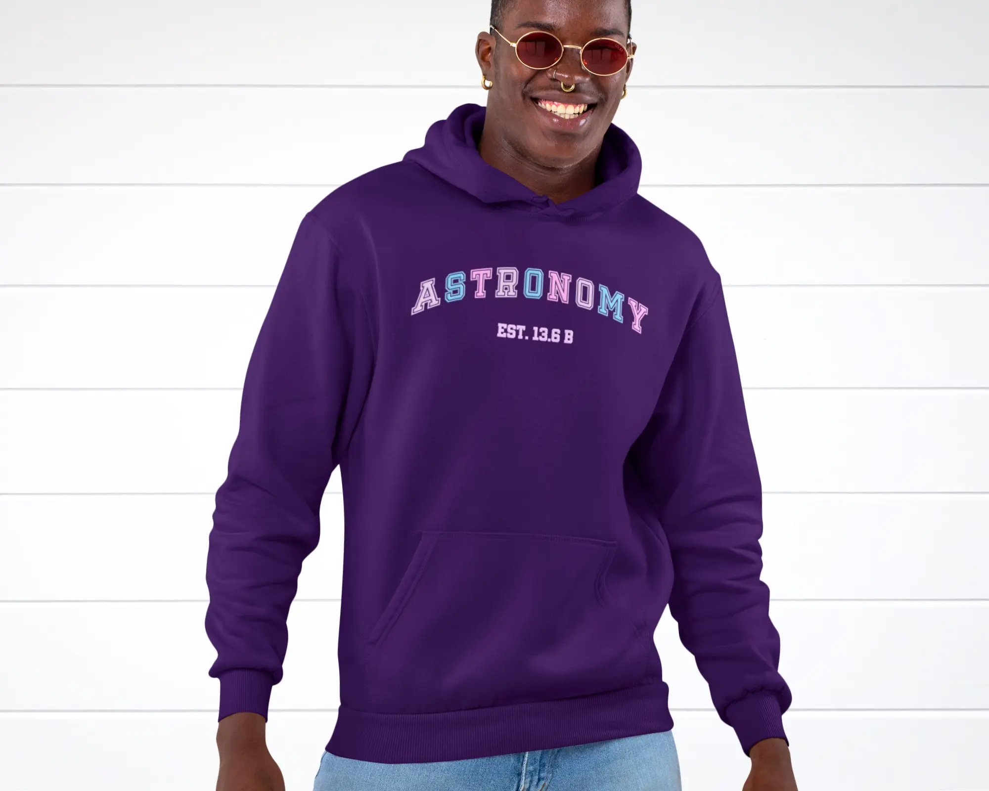 Astronomy Hoodie, Athletic Lettering with a Faux Embroidered Look, Funny Gift for Astronomers, Science Teachers, Scientists, Space Lovers