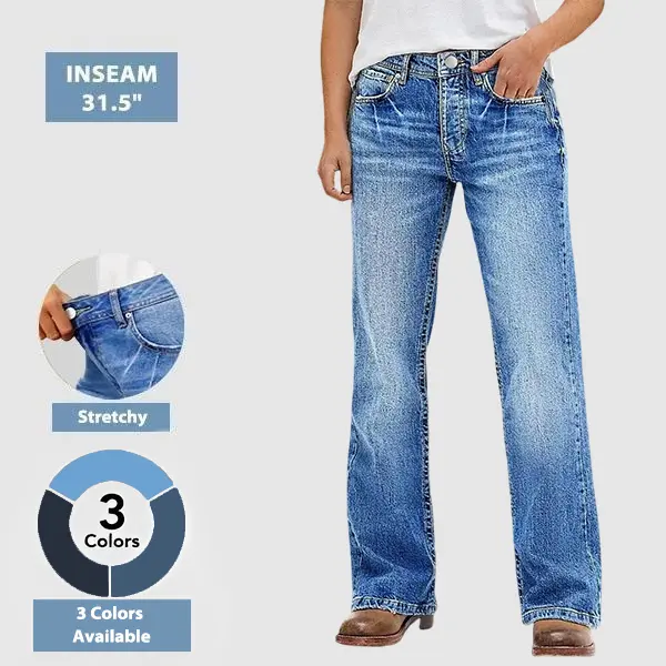 Flamingals Wash Mid Rise Straight Leg Jeans for Women Stretchy Comfort All Seasons Casual Wear Fit Everyday
