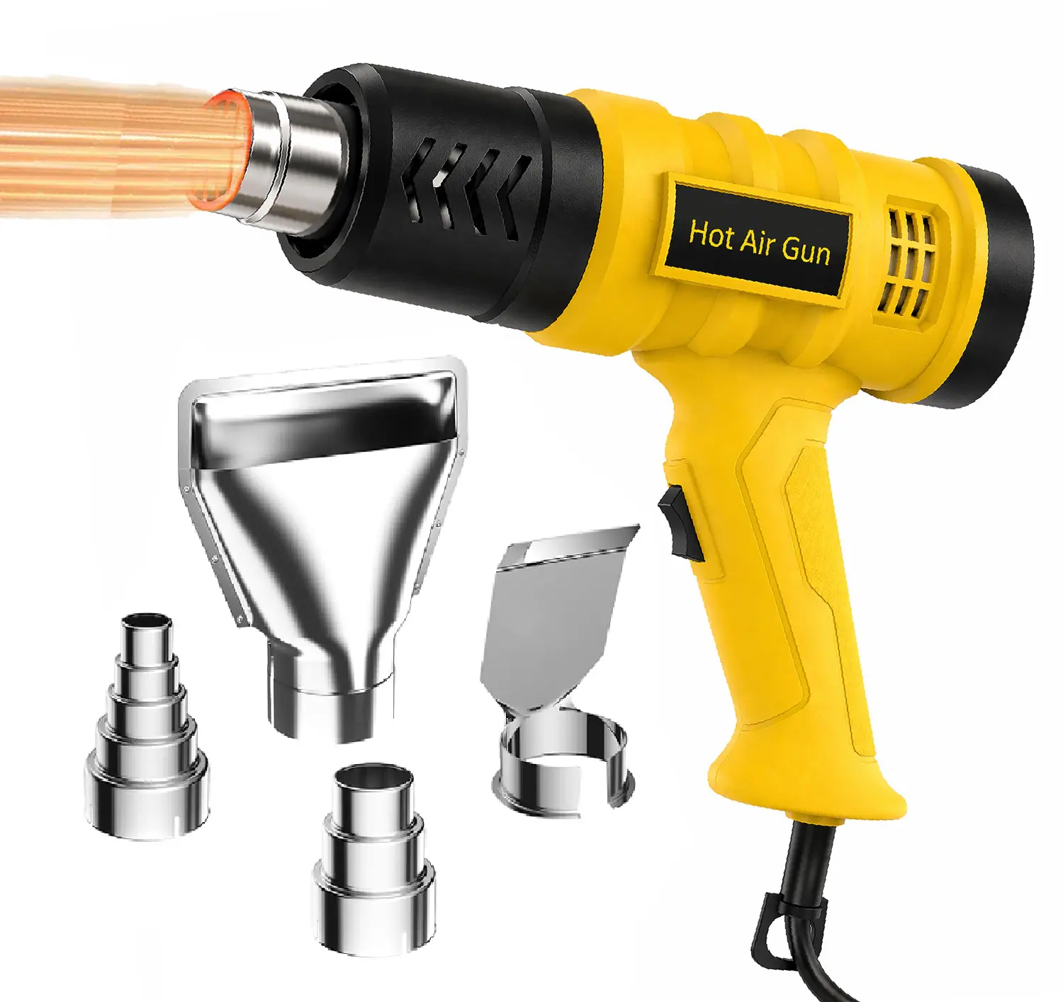 2000W Heat Gun Compact Design Heavy Duty Hot Air Gun Variable Temperature Control for 2-Temp Settings 140℉-1202℉（60℃- 650℃）Portable Power Tool with 4 Nozzles for 3D Printing, Crafts, Vinyl Wrap, Shrink Tubing