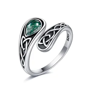S925 Sterling Silver Celtic Seaweed Agate Ring - The perfect gift for yourself and your friends.Available in sizes 6-9.