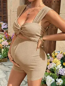 DANLIEN Maternity Twist Hollow Sweetheart Neck Casual Sleeveless Jumpsuit Pregnancy Outfit