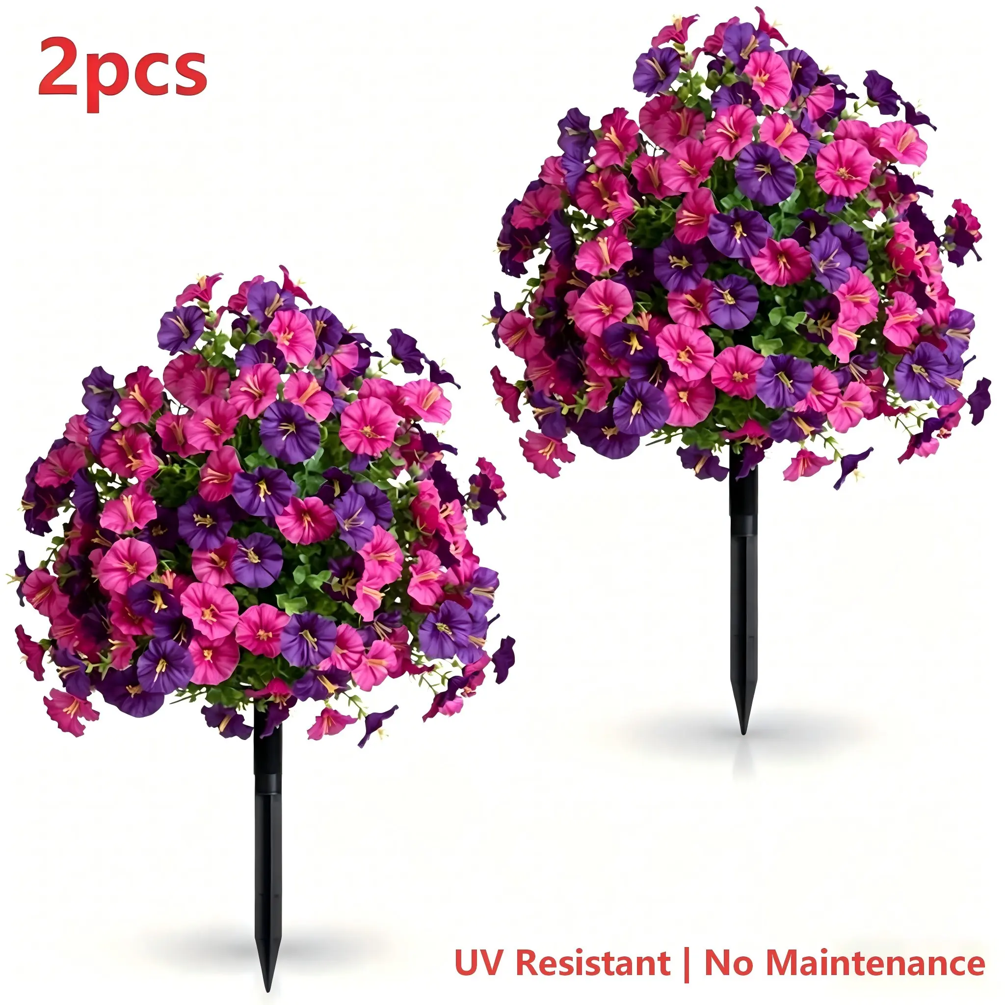 2-Pack UV-Resistant Artificial Morning Glory Flowers, Hydrangea Fake Cypress Garden Balls, Outdoor Patio Decorative Shrubs, Artificial Plants