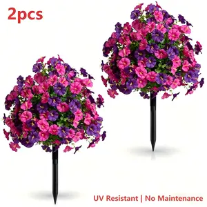 2-Pack UV-Resistant Artificial Morning Glory Flowers, Hydrangea Fake Cypress Garden Balls, Outdoor Patio Decorative Shrubs