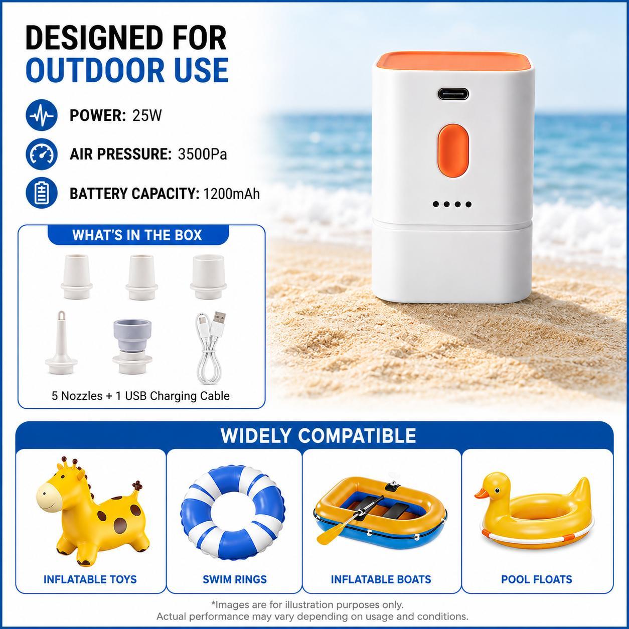 【DealsForYouDays】Snofrid Portable Mini Air Pump for Air Mattress & Pool Floats, Fast Inflate & Deflate Camping